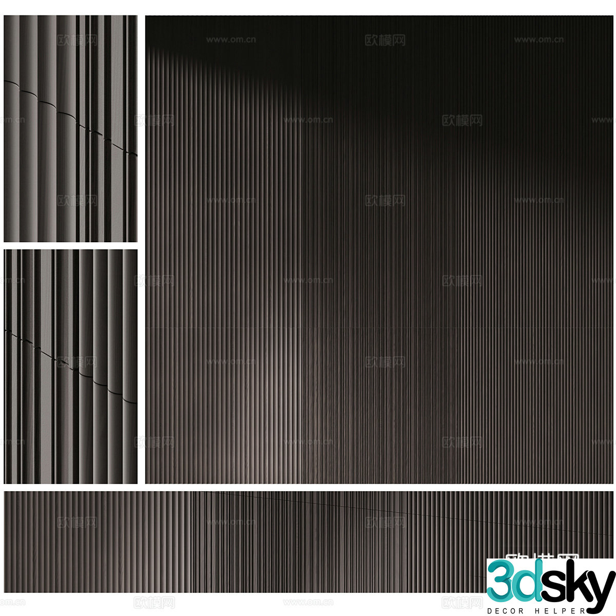 Middle-aged wall panel solid wood wall panel wave board Great Wall panel grille board grille background wall 3D model
