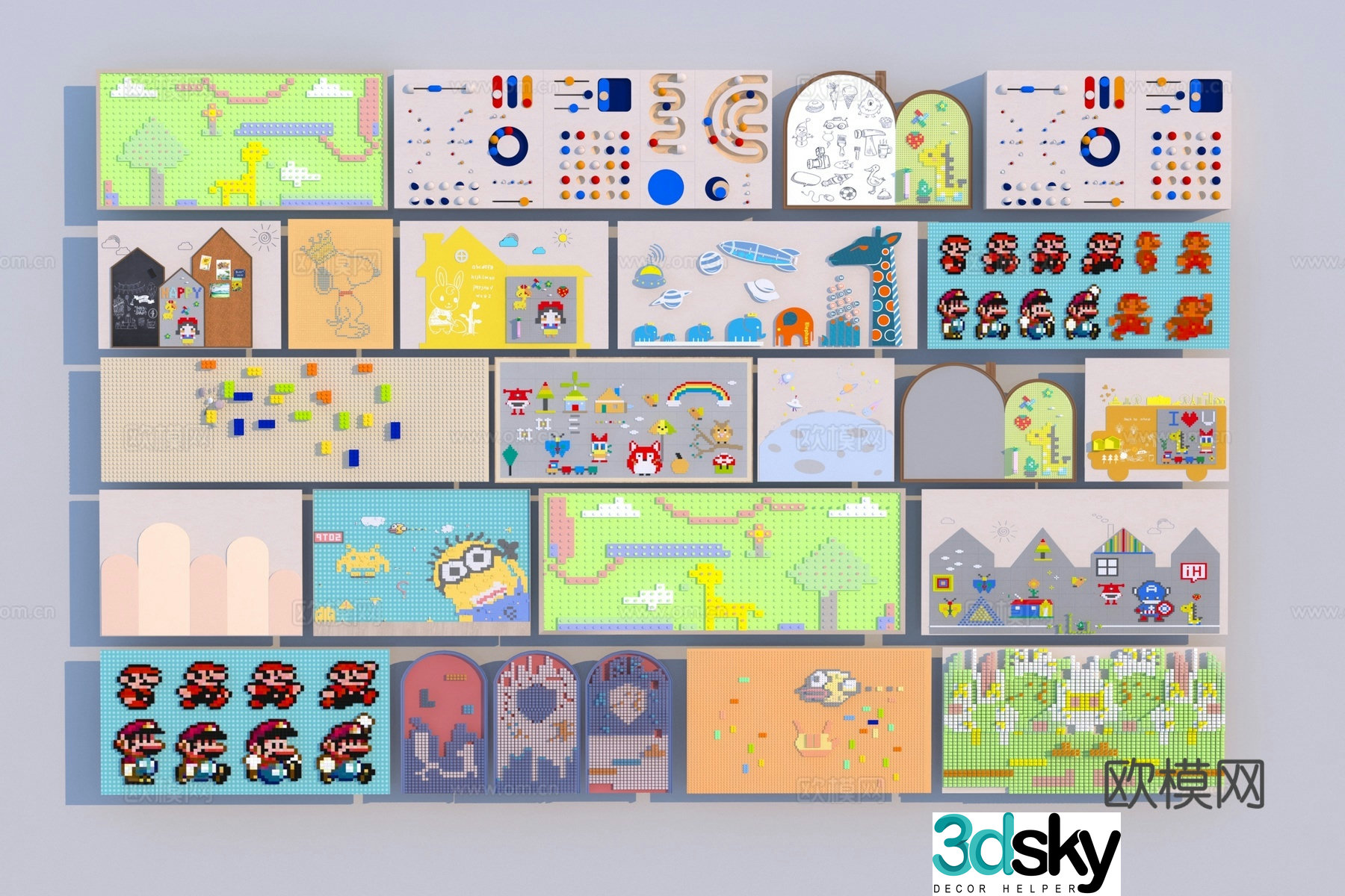 Modern children’s background wall 3d model