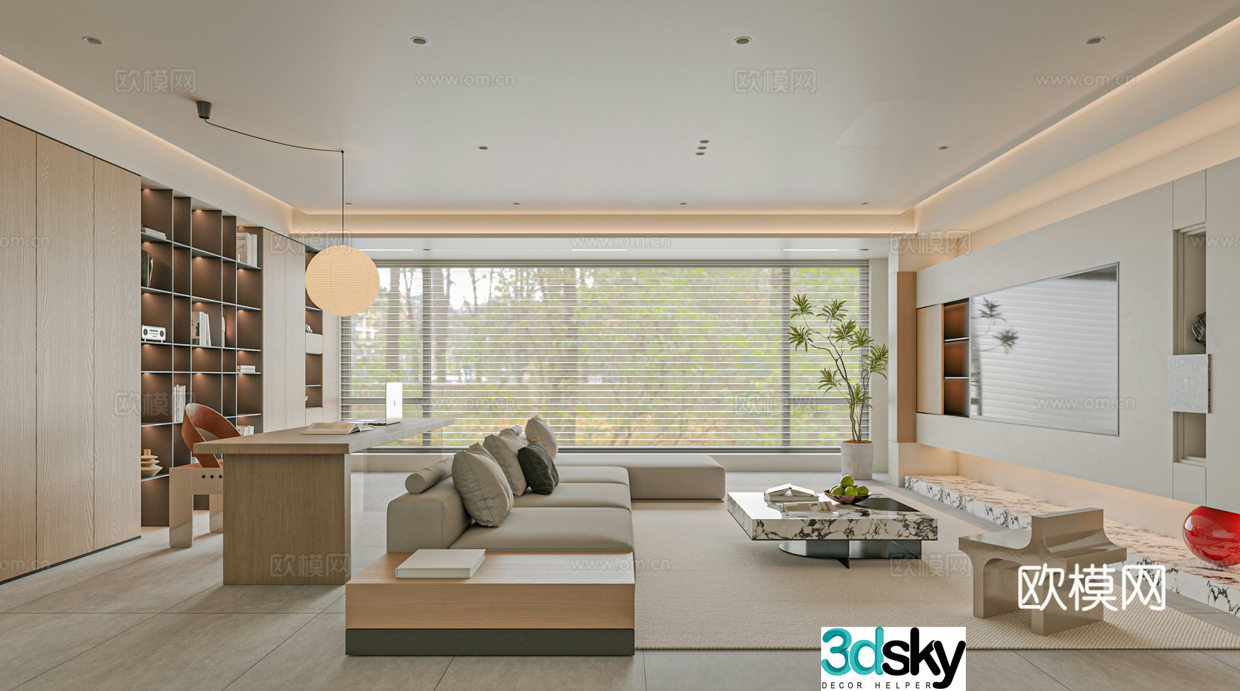 Modern living room sofa single chair coffee table 3d model