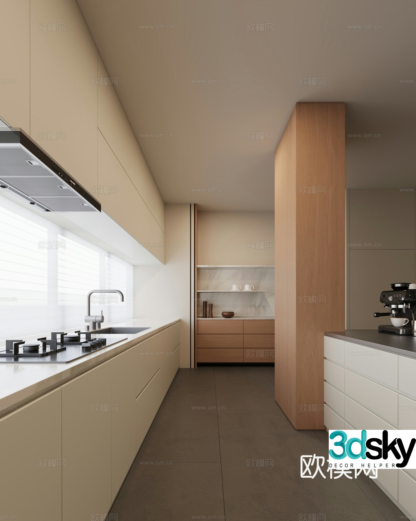 Modern open kitchen island kitchen 3d model
