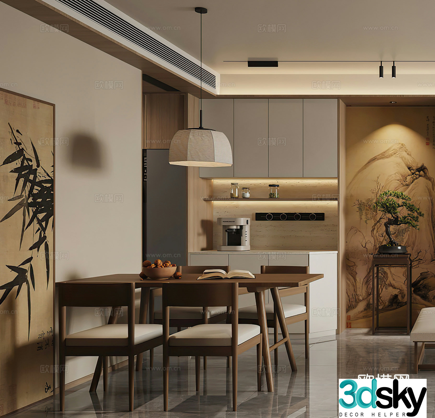 Middle-aged restaurant Wine cabinet Coffee machine Wasabi restaurant Middle-aged restaurant New Chinese restaurant 3D model