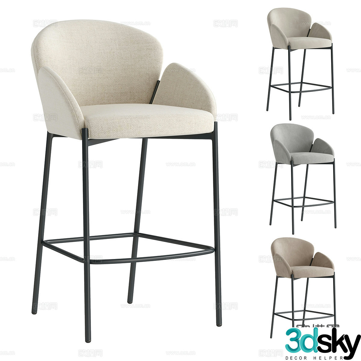 Modern Italian Melia Bar Chair 3D Model