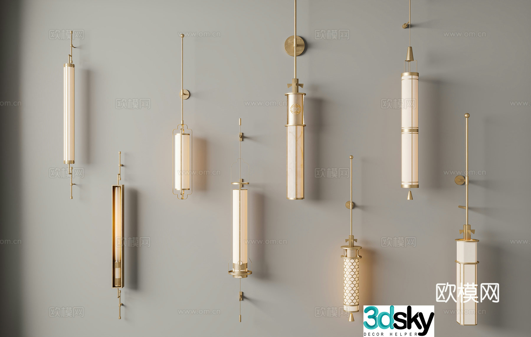 New Chinese style Chinese wall lamp Outdoor wall lamp Long strip wall lamp Stair wall lamp Bedside wall lamp 3D model