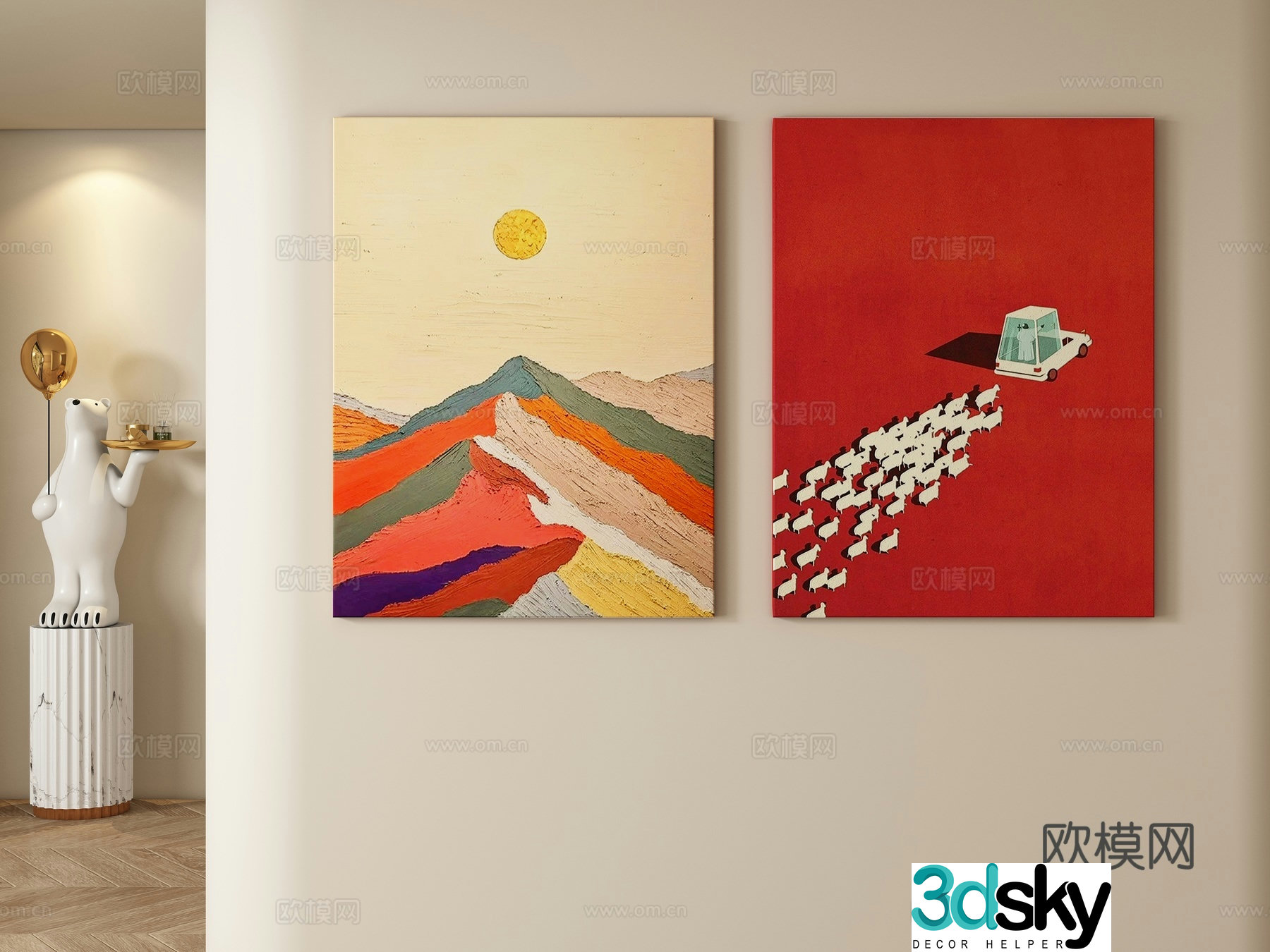 Cream style decorative painting hanging painting 3d model