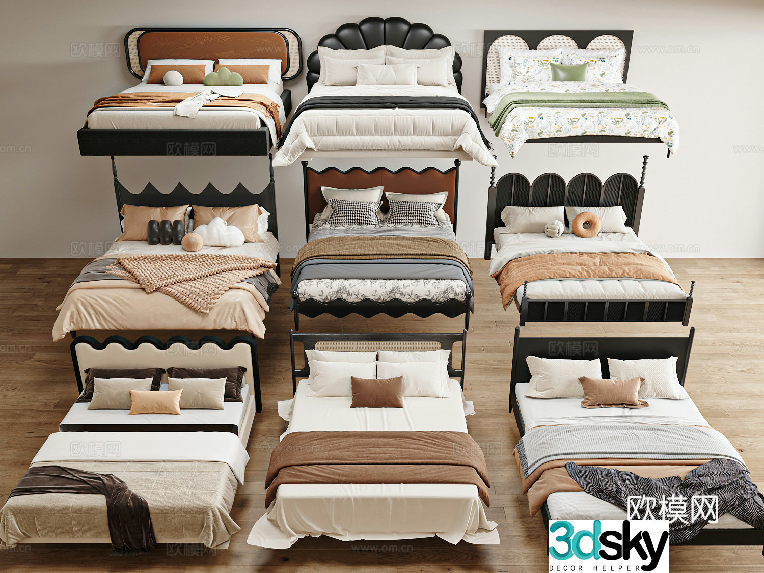 French medieval style double bed 3D model
