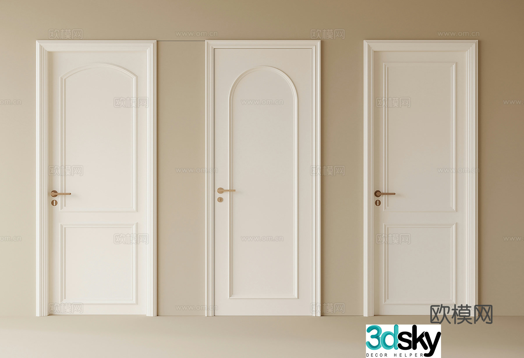 French single-opening bedroom door 3D model