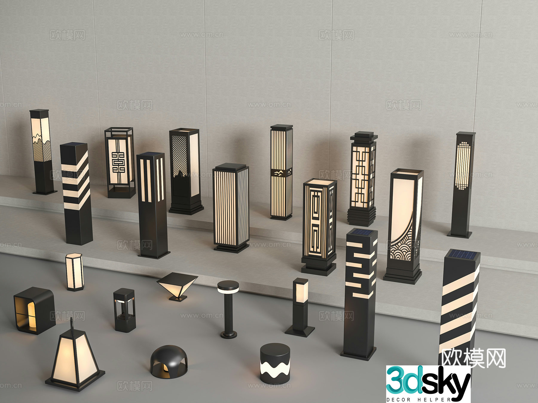 New Chinese style courtyard lights Modern courtyard lights Outdoor lights Iron lamp Lawn lamp 3D model
