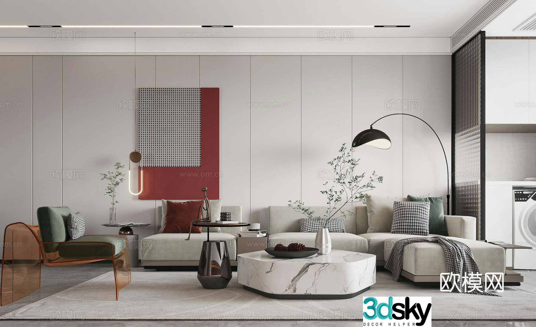 Modern living room leisure chair combination sofa floor lamp simple modern living and dining room ornament 3d model