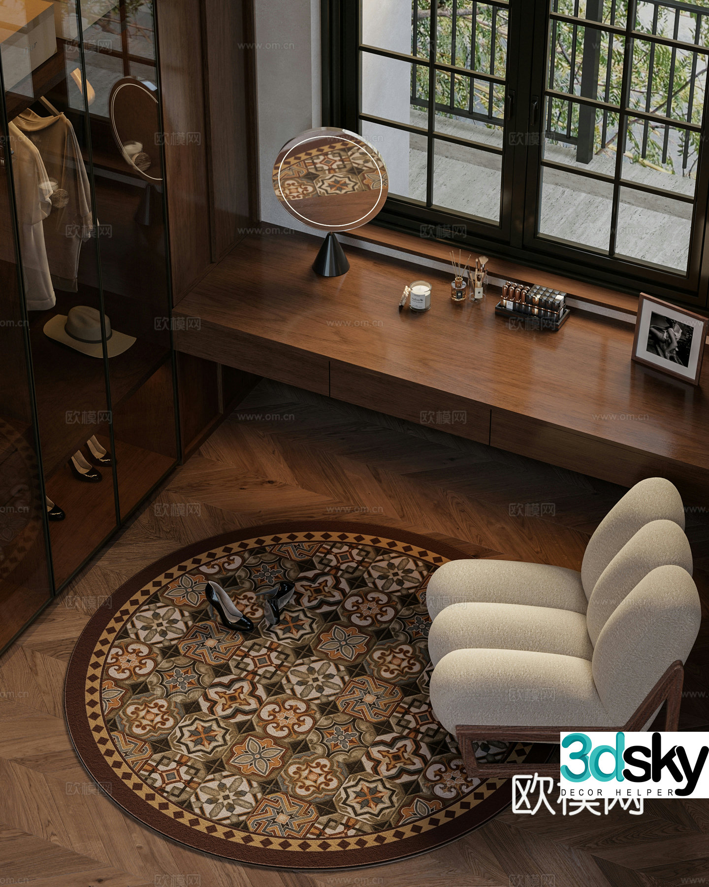 Maillard medieval style round retro parquet carpet 3d model