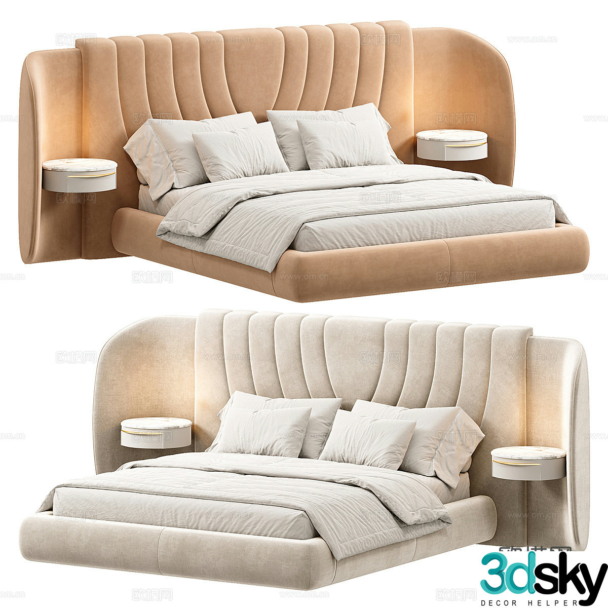 Modern Italian Adele Fabric Double Bed 3D Model
