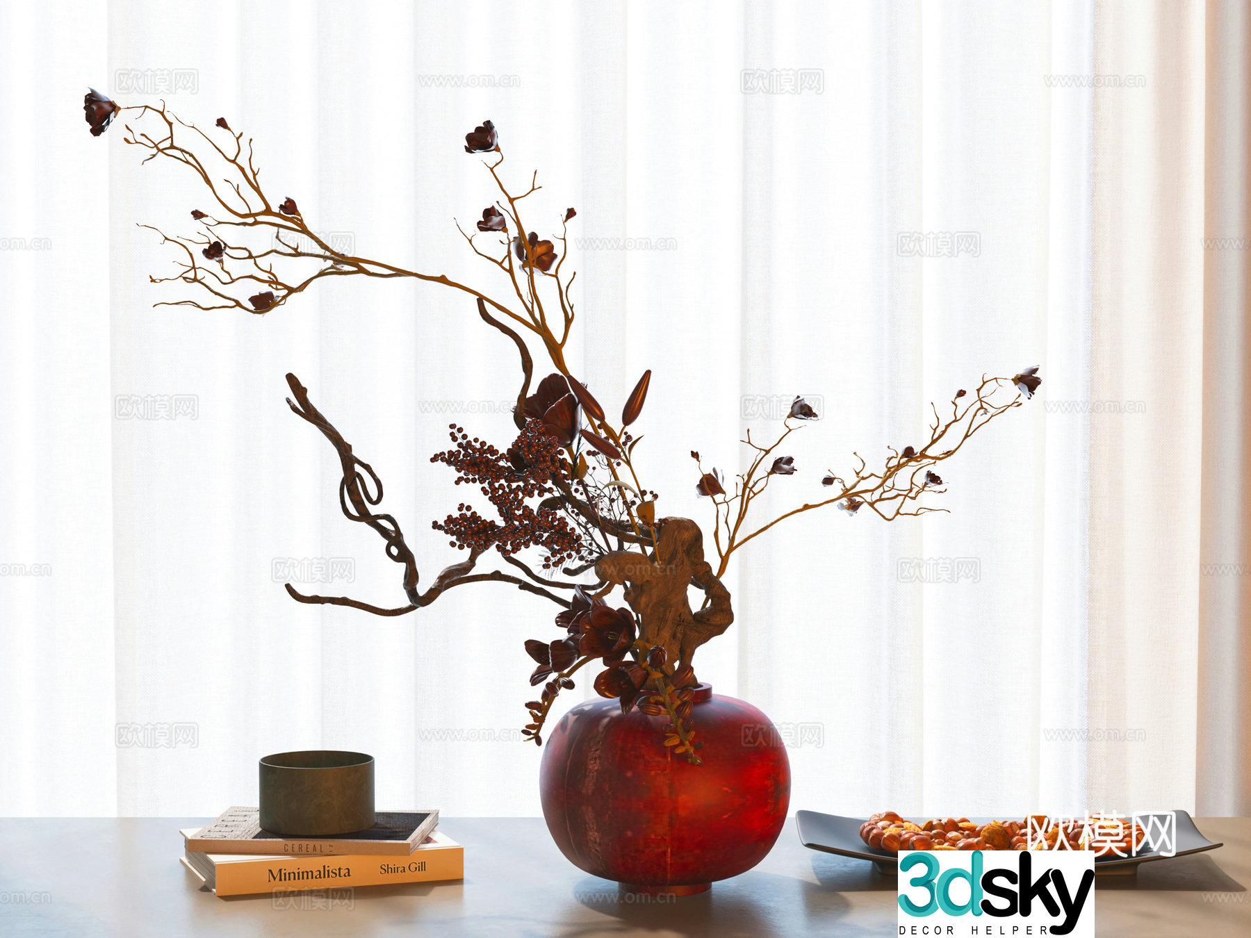 Wasabi Bonsai Clay pot vase New Chinese style dry branch flower art Decorative ornaments Ornaments 3D model
