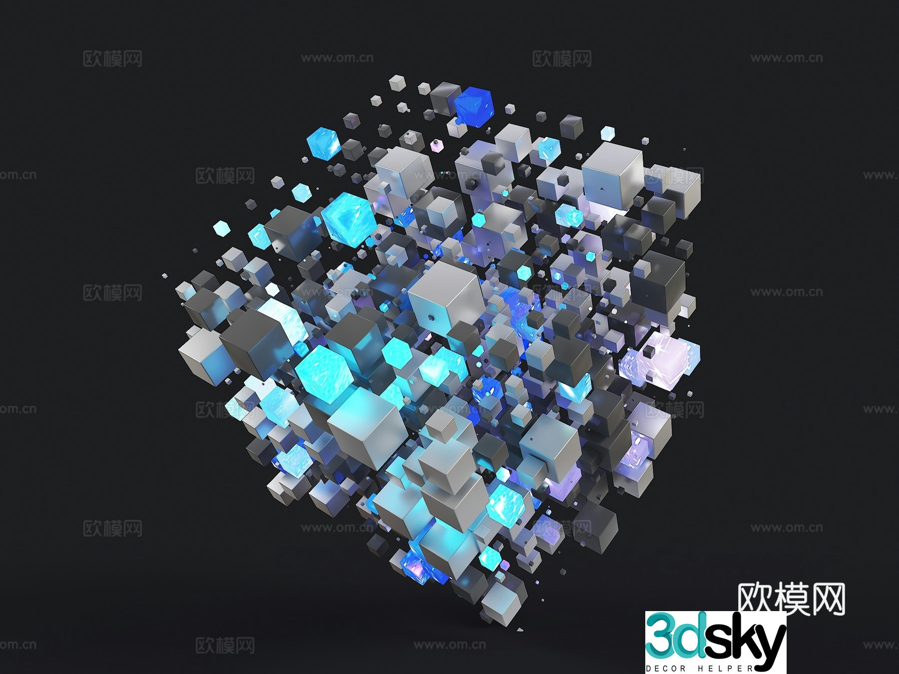 Technology sculpture Technology random square luminous square styling blocks block matrix divergent square sculpture 3D model
