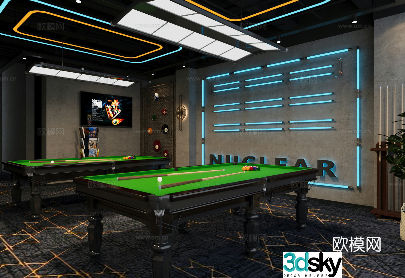 Modern industrial wind billiard room billiard room 3d model