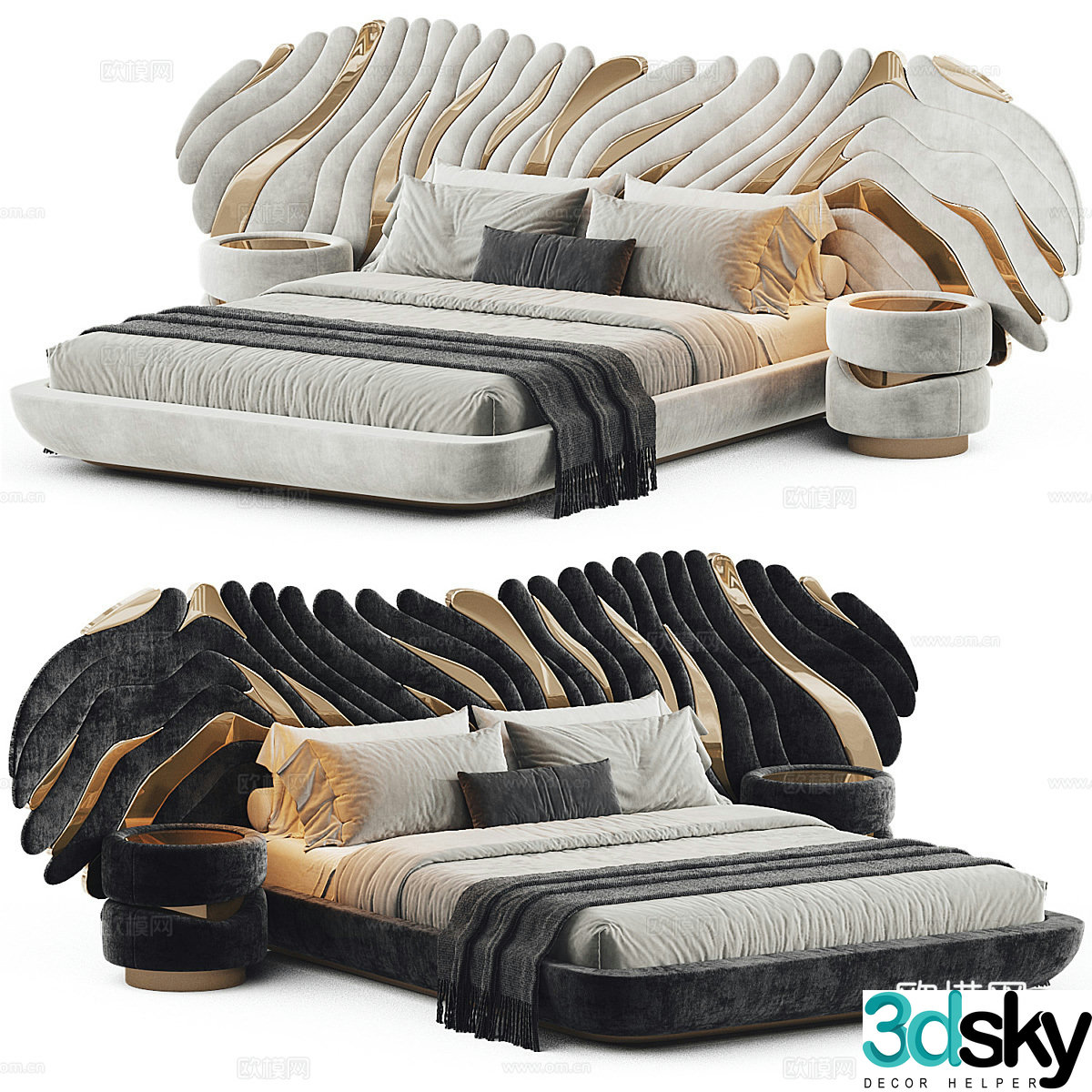 Modern light luxury Douro double bed 3d model