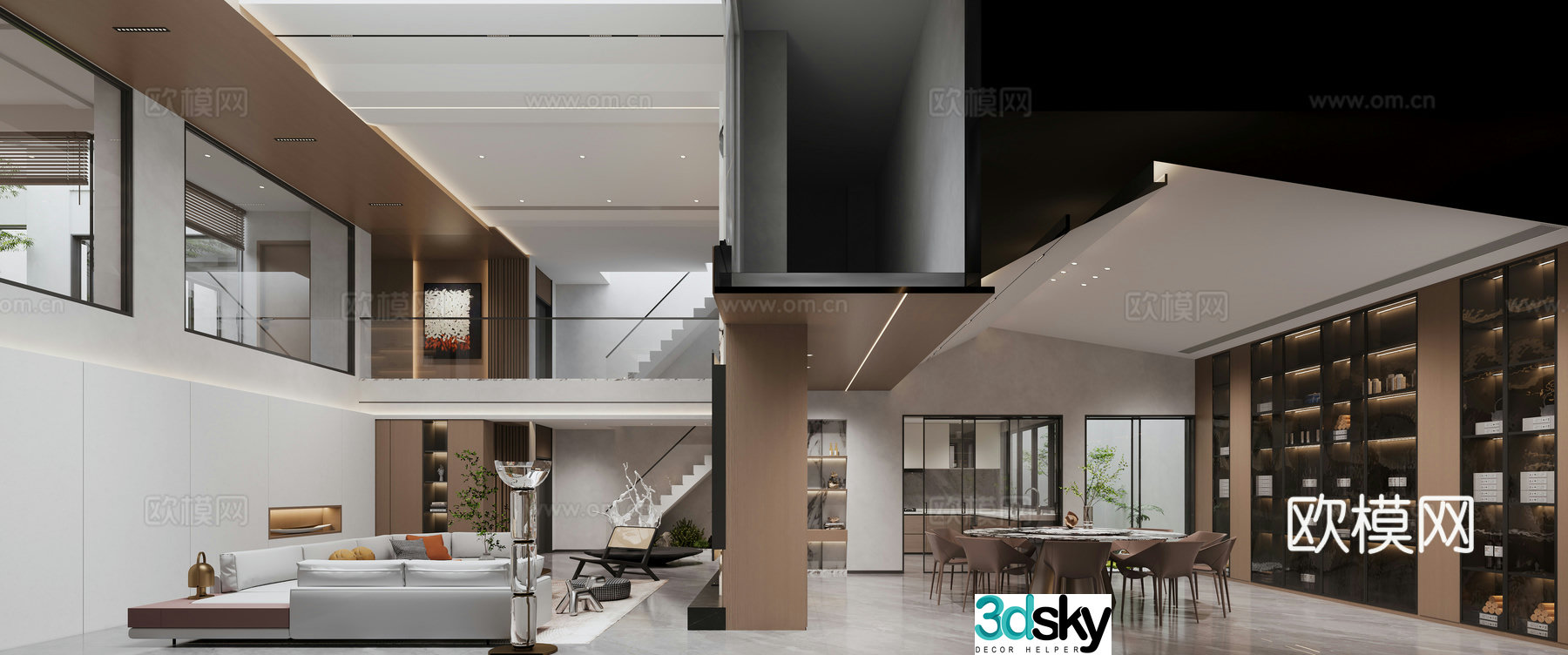 Modern living and dining room 3d model