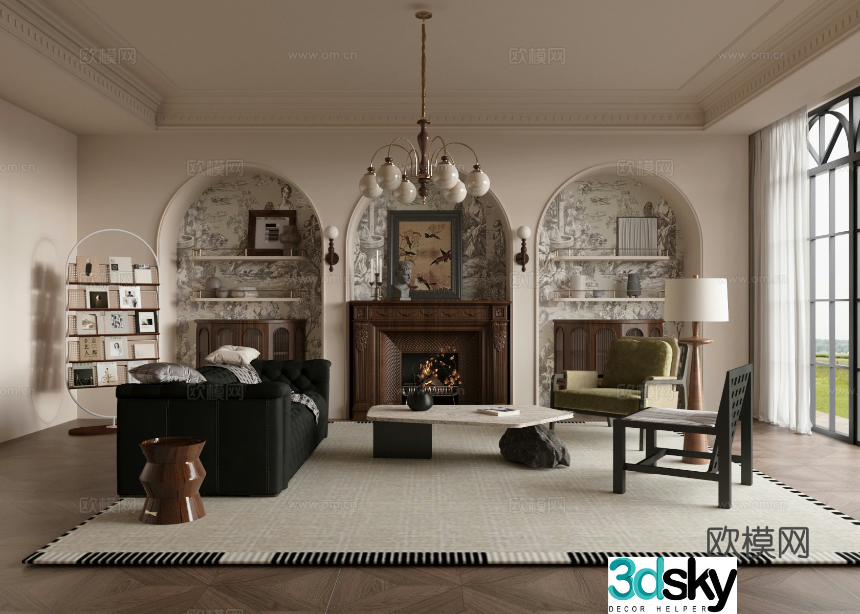 Medium-old home living room small living room sofa and coffee table combination 3D model