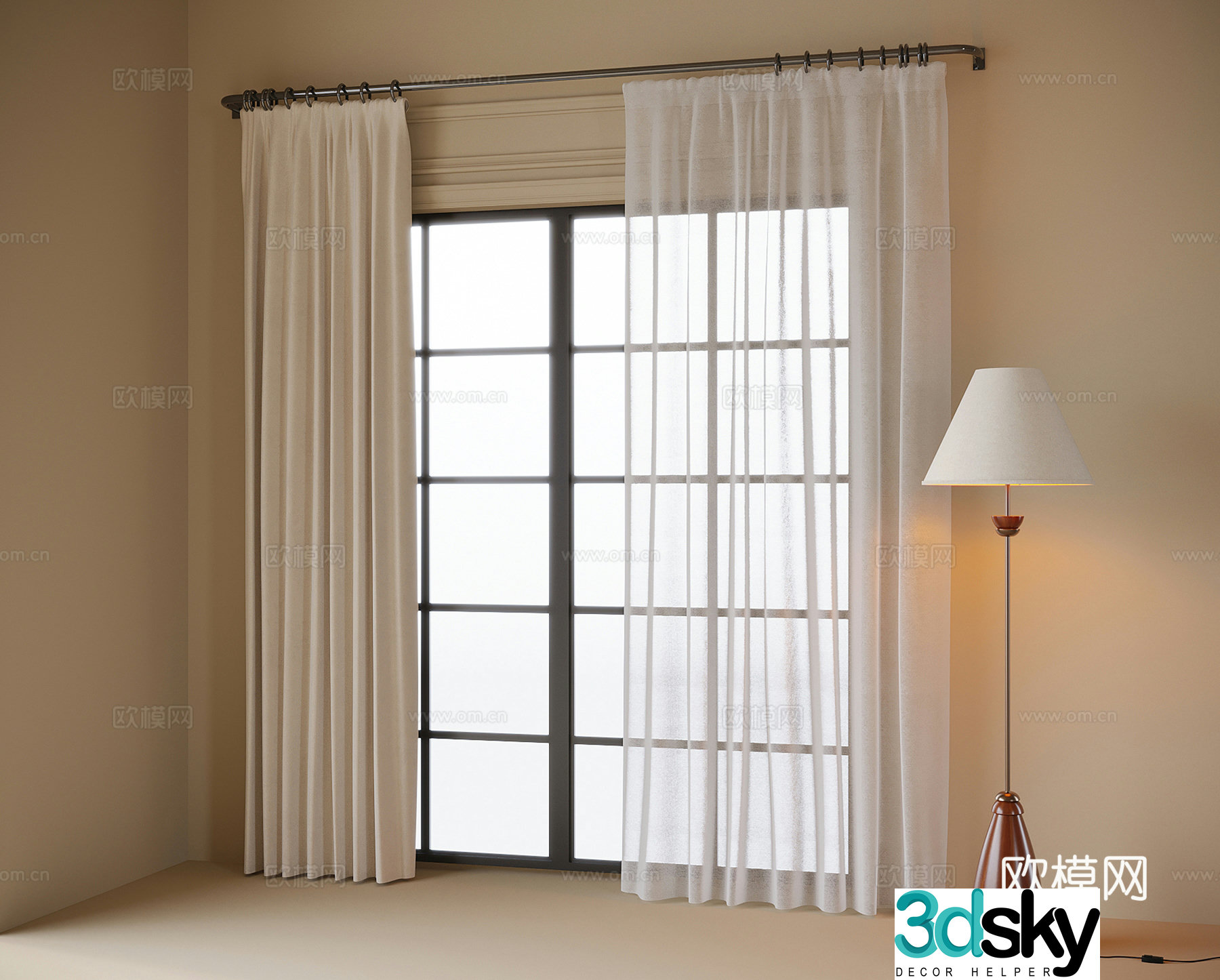 Modern curtain curtain floor lamp 3d model