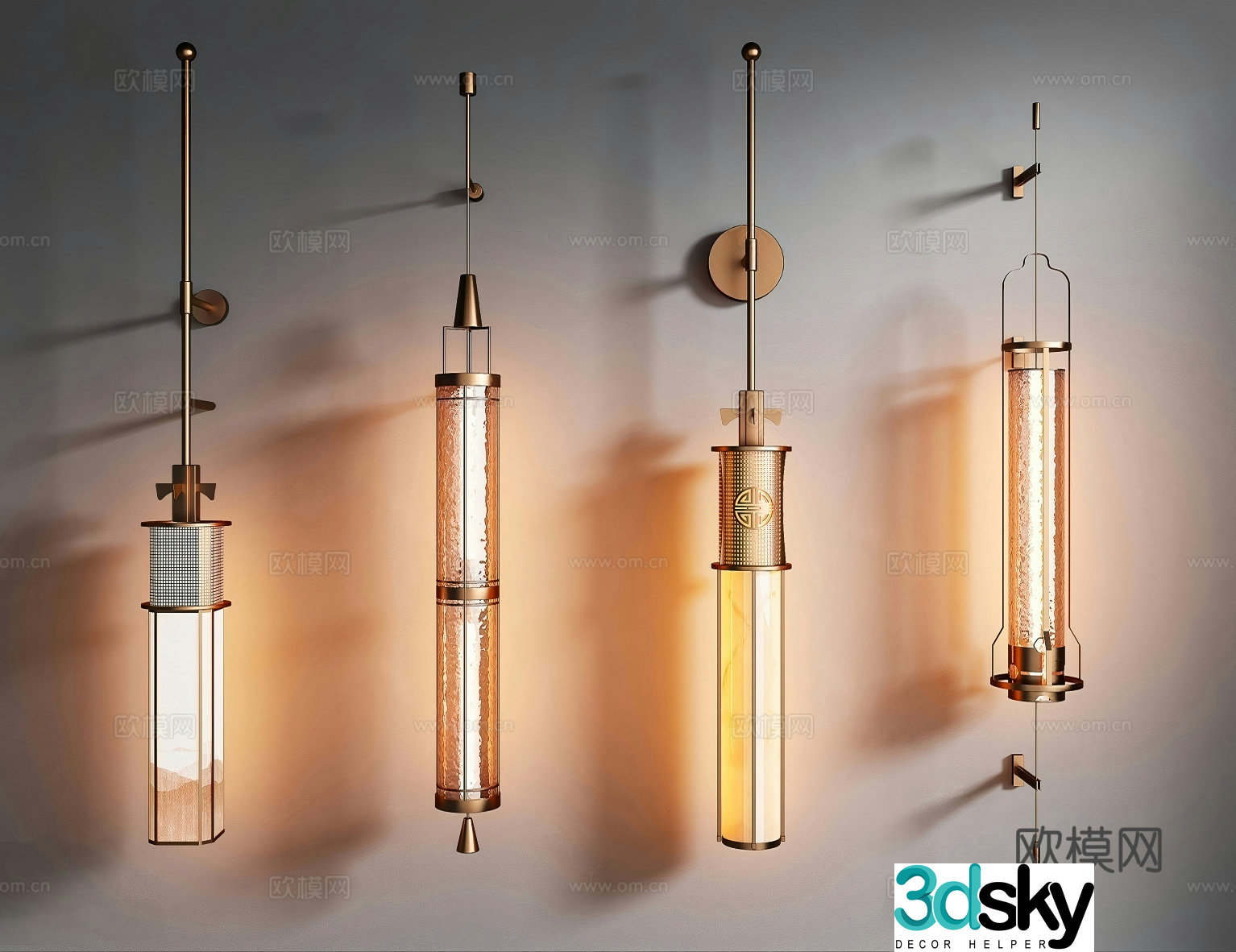 New Chinese style Chinese style wall lamp Outdoor wall lamp Long strip wall lamp Stair wall lamp Bedside wall lamp 3D model