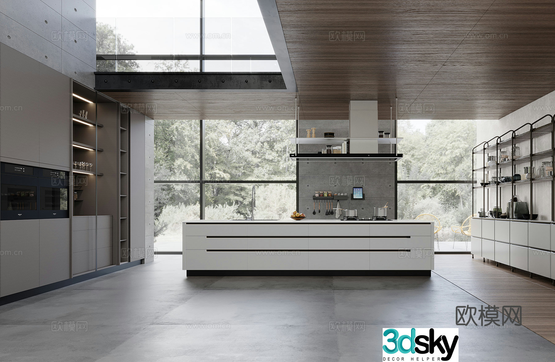 Modern light industrial style kitchen 3d model