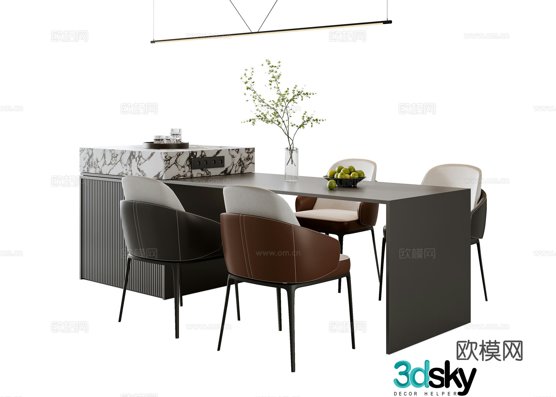 Modern dining table and chair combination 3D model