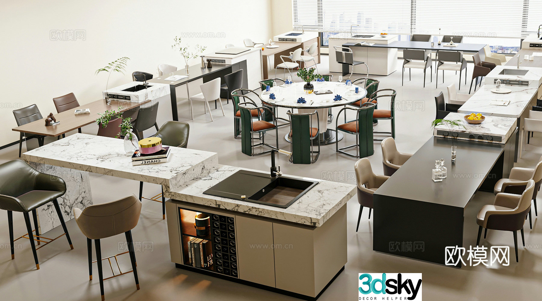 Modern Italian dining table and chair combination 3D model