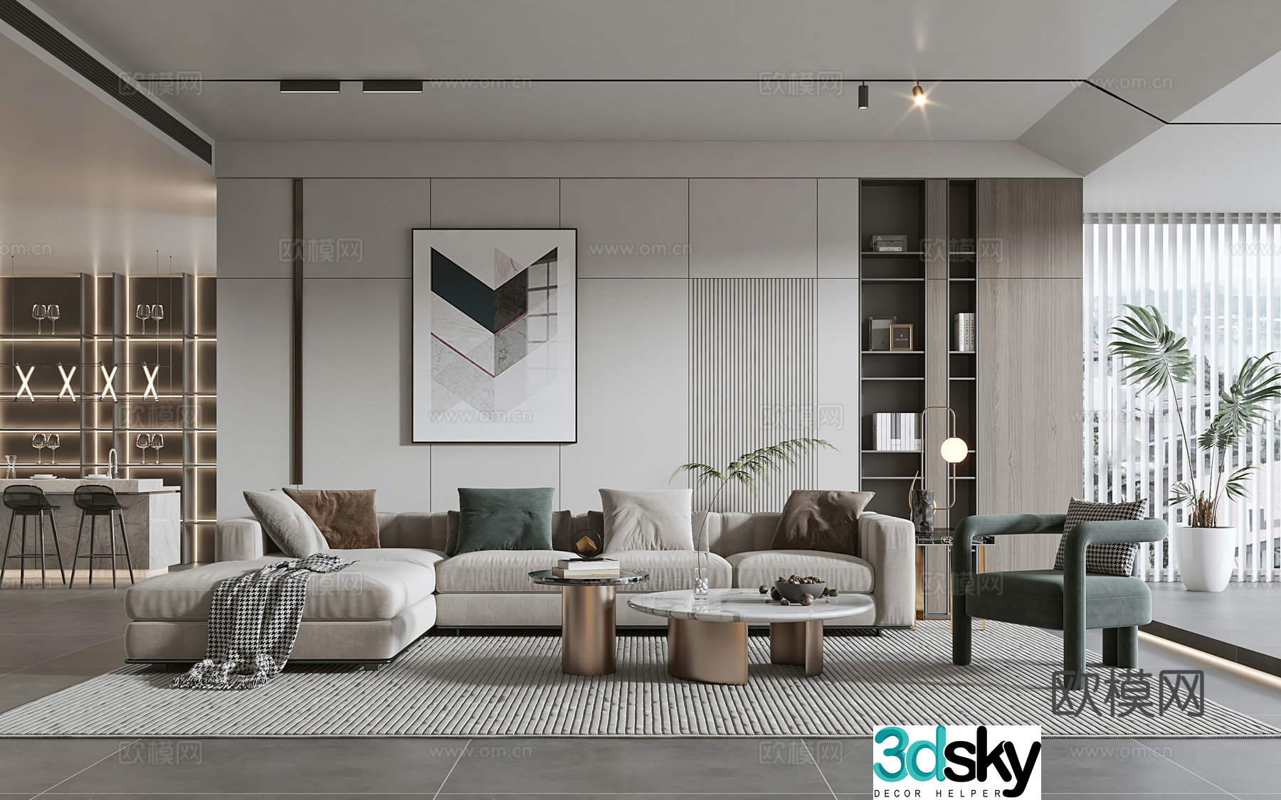 Modern living room Modern sofa coffee table combination Modern background wall 3d model