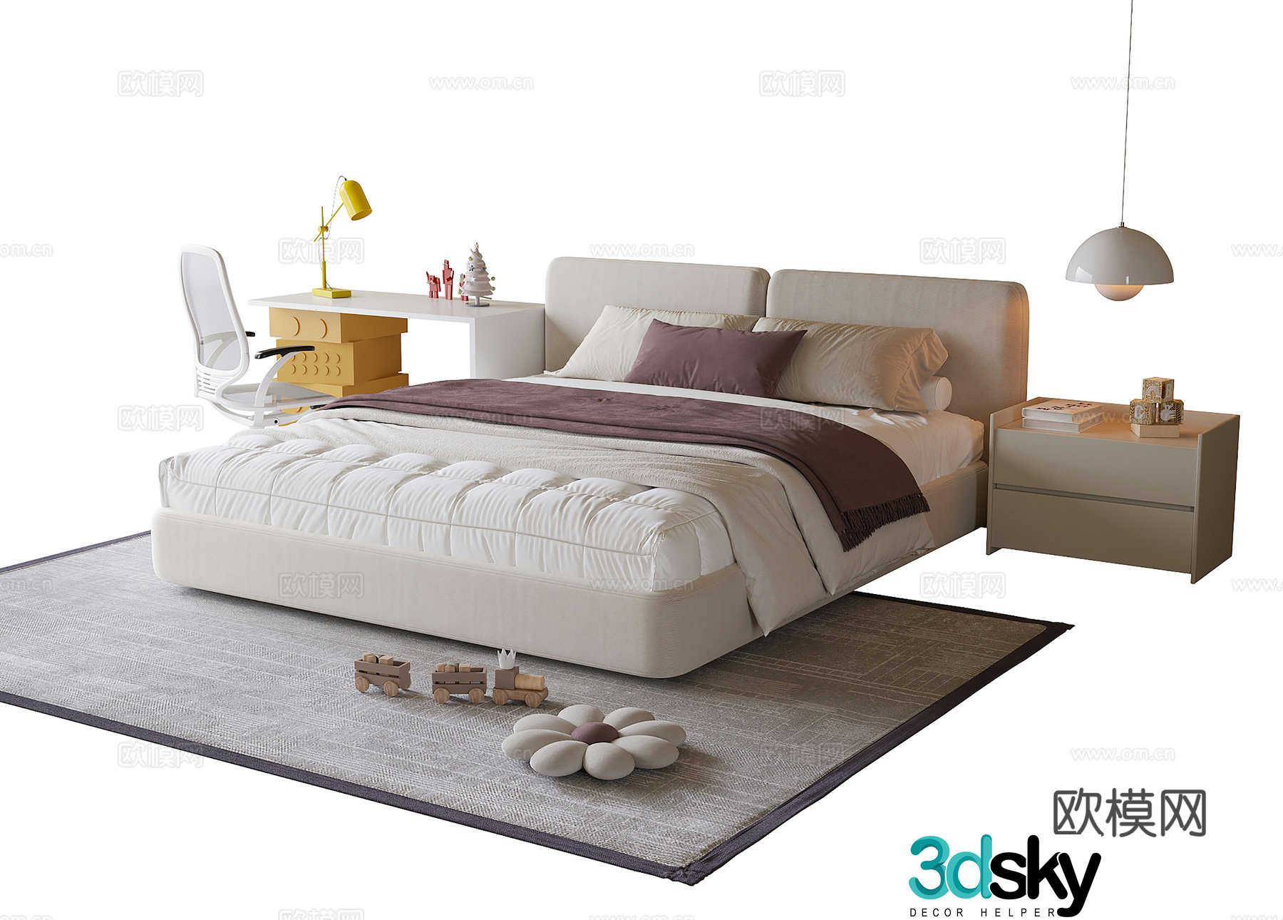 Modern children’s bed children’s desk and chair children’s bedside table 3D model