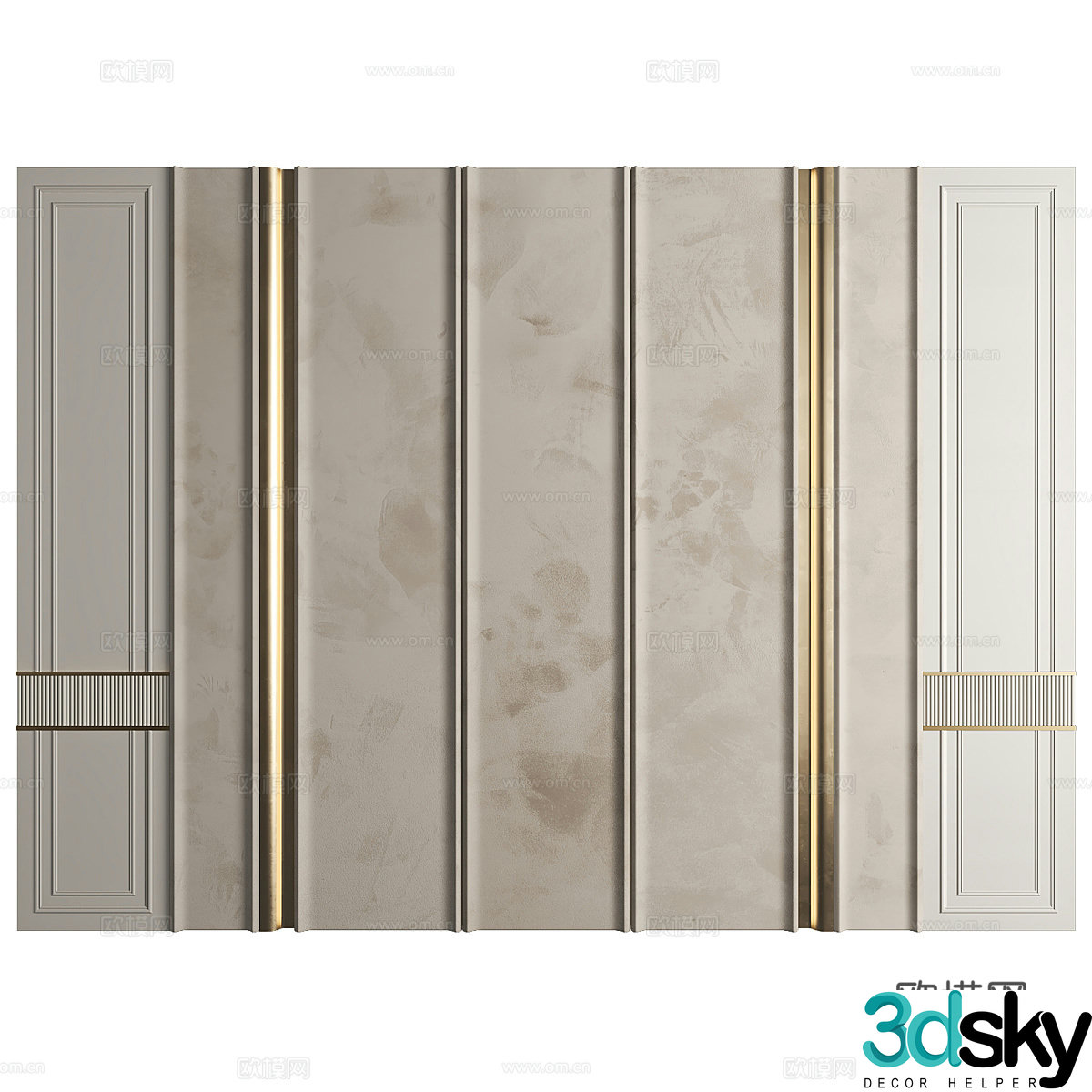 New Chinese style light luxury bedside background wall 3D model