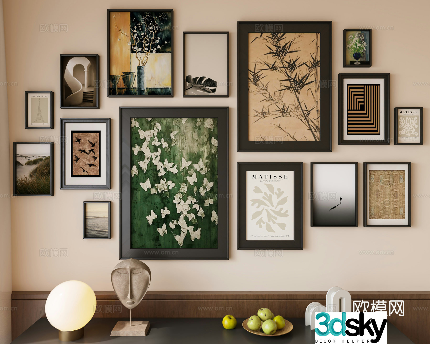 French decorative painting combination Retro ornament combination French decorative painting Vase flower art Decorative ornament 3D model
