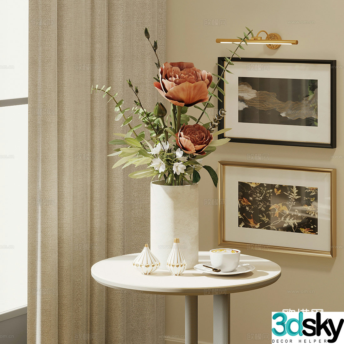 Modern flower art Indoor landscape flower art Living room dining table vase ornaments Hotel lobby flower art ornaments 3D model