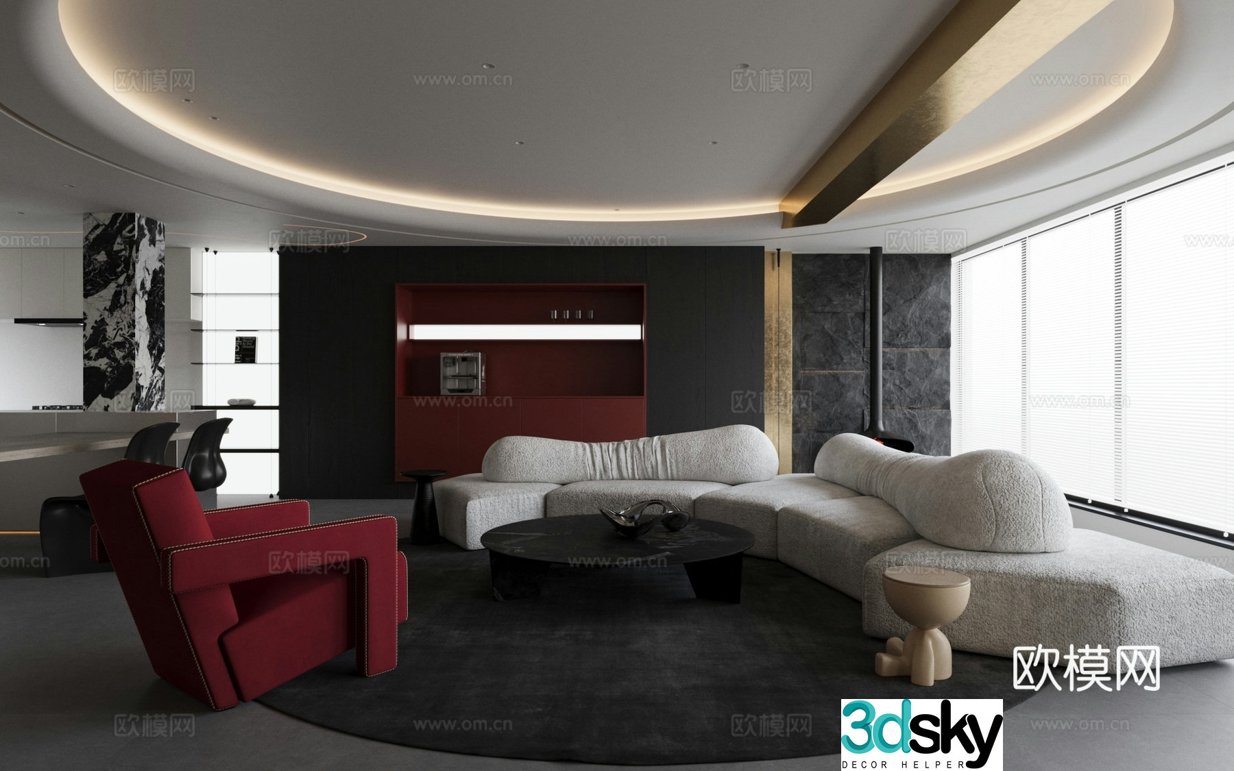 Modern living room sofa single sofa chandelier venetian blind 3d model