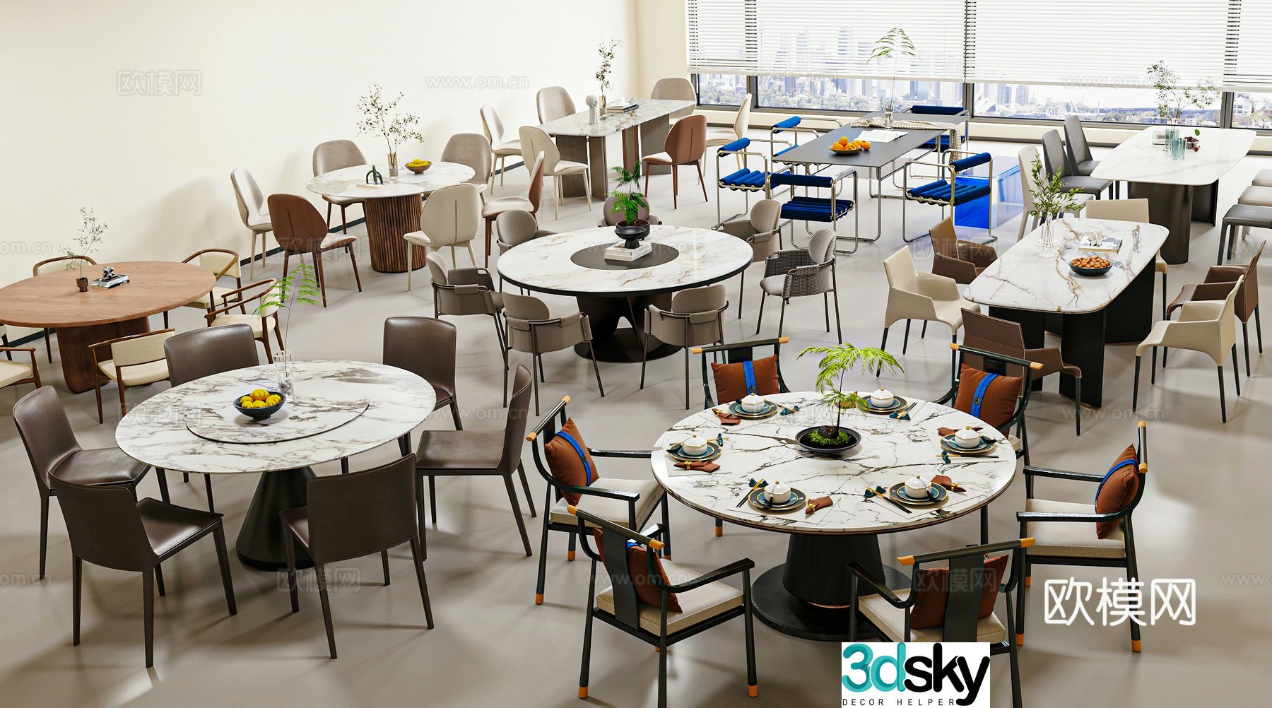 Modern new Chinese dining table and chair combination 3D model