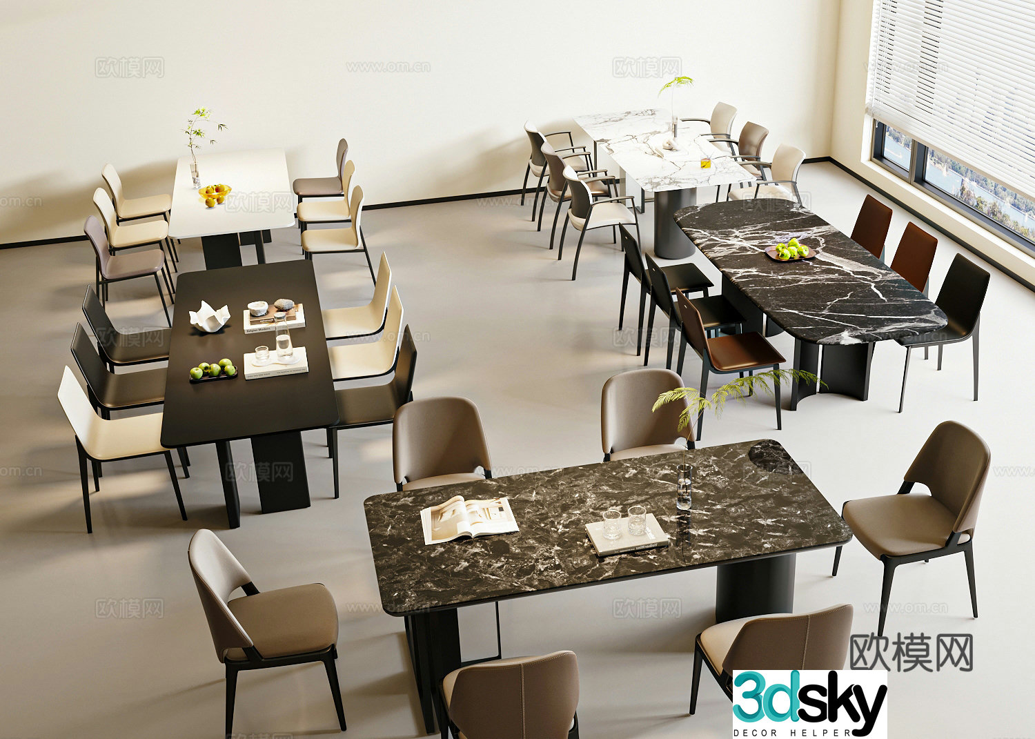 Modern Italian dining table and chair combination 3D model