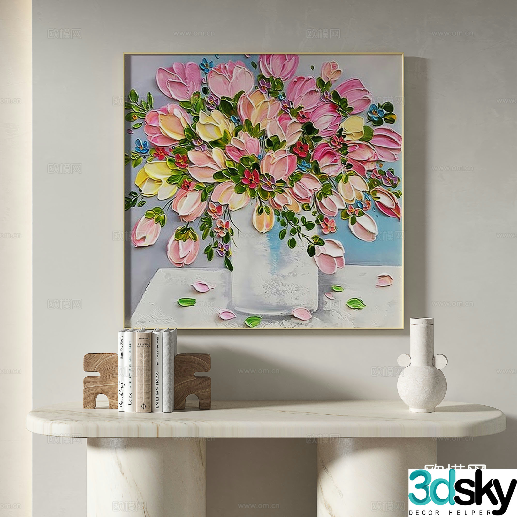 Modern simple oil painting cream decorative painting 3d model