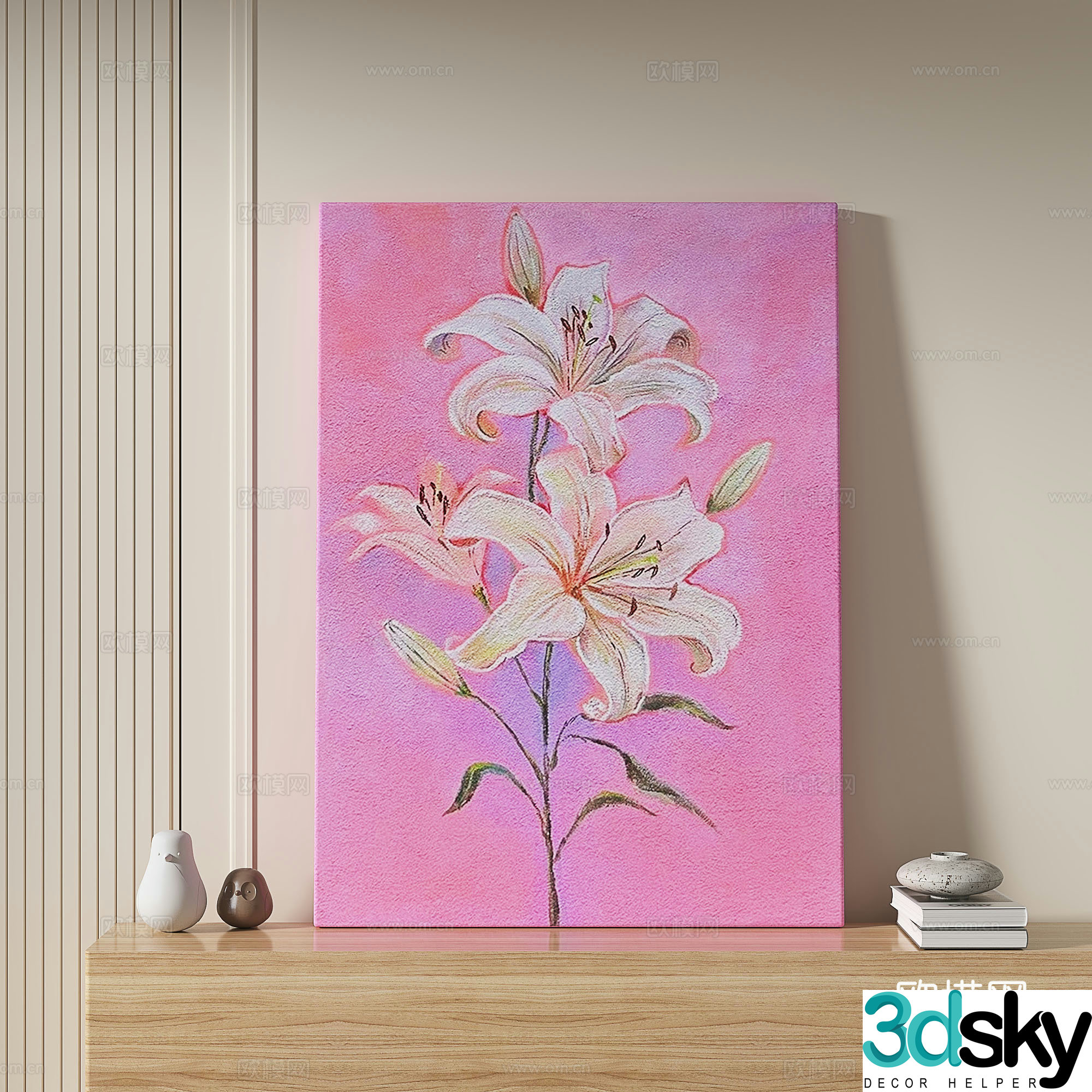 Modern simple cream light luxury wasabi decorative painting 3d model