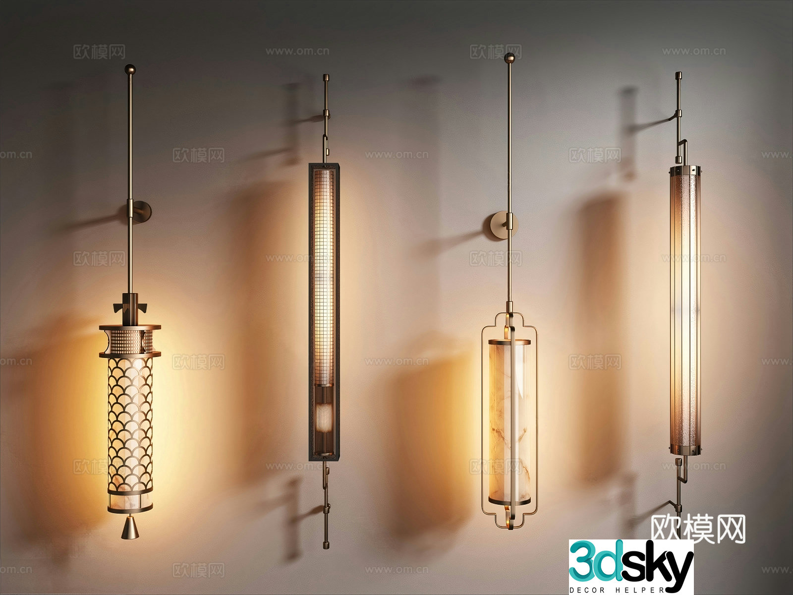 New Chinese style Chinese style wall lamp Outdoor wall lamp Long strip wall lamp Stair wall lamp Bedside wall lamp 3D model