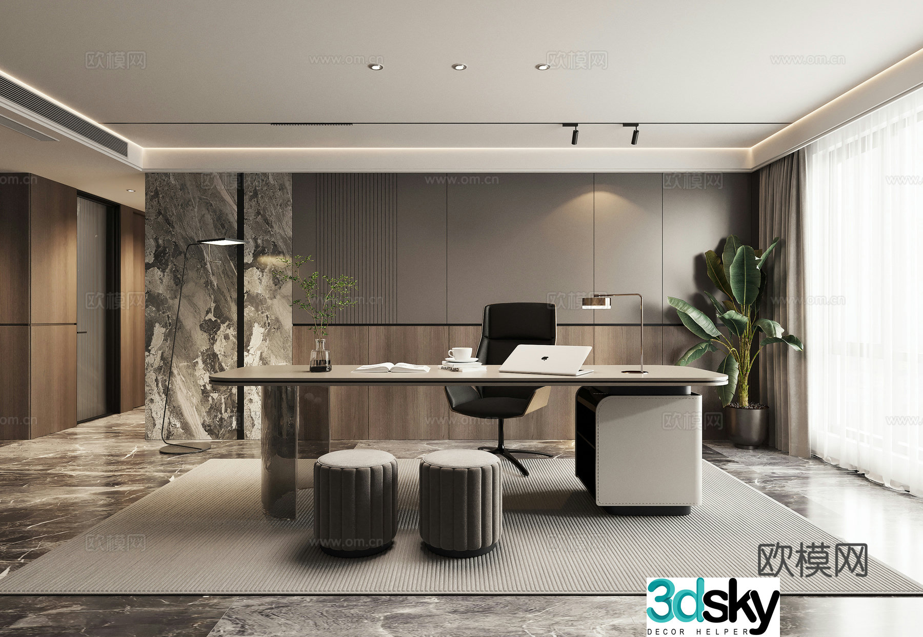 Modern study office 3d model