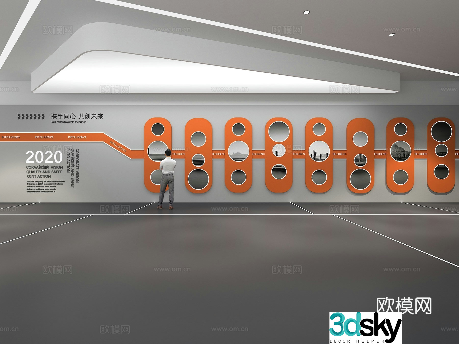 Cultural wall Corporate culture wall Display wall Theme wall Exhibition hall Campus culture Corridor 3D model