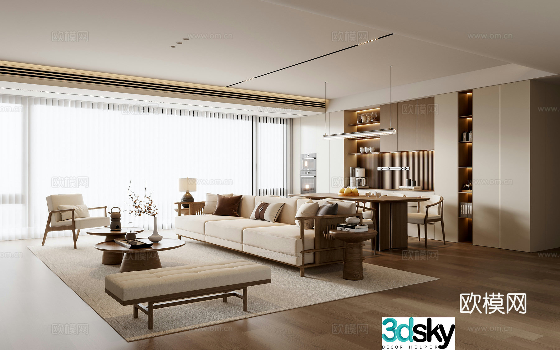 New Chinese style living and dining room 3D model