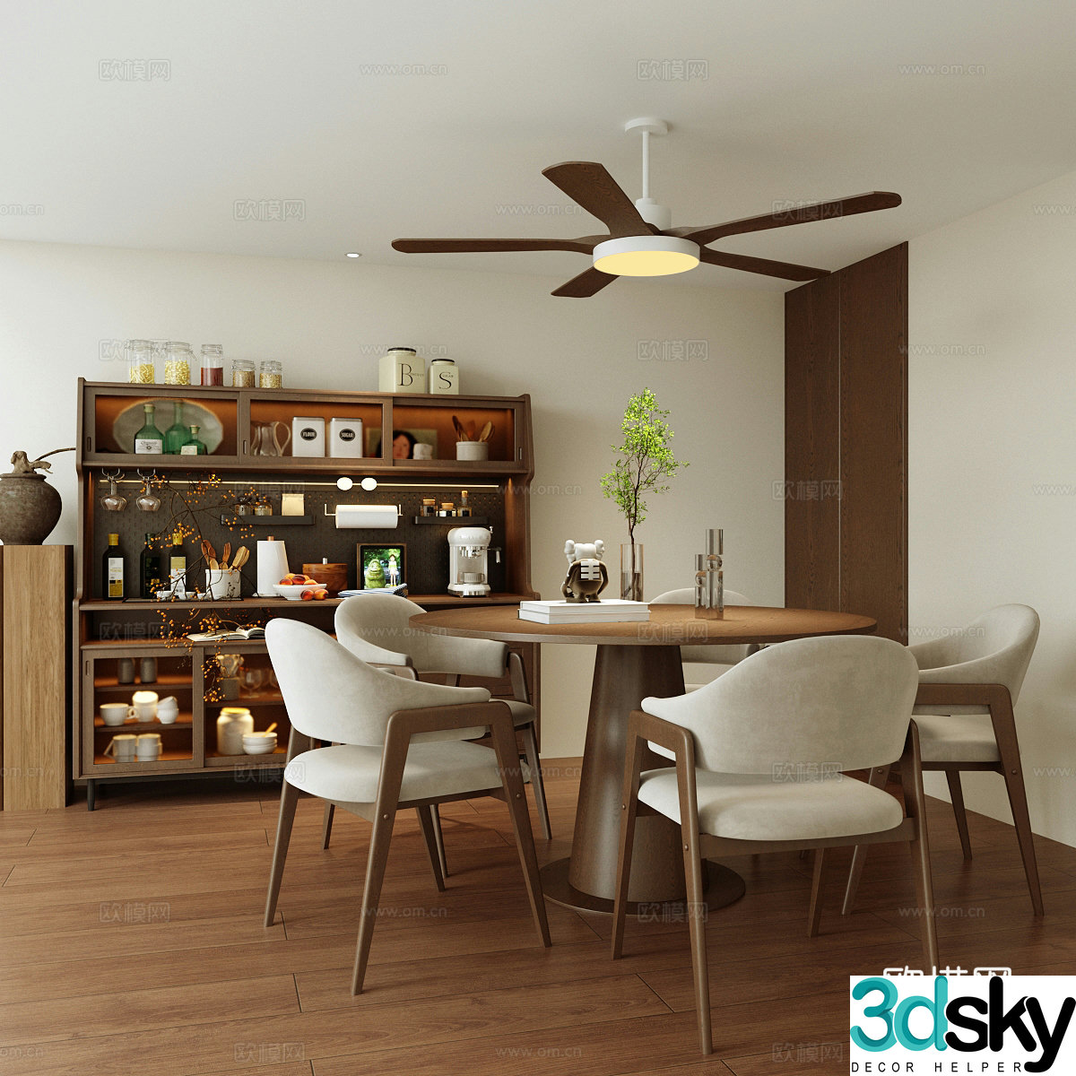 Waviva Home Restaurant Dining Table and Chair Combination Sideboard 3D Model