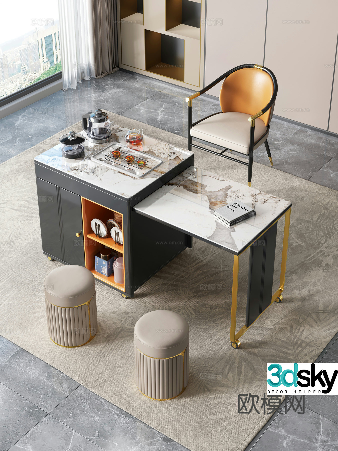 Light luxury tea table 3D model