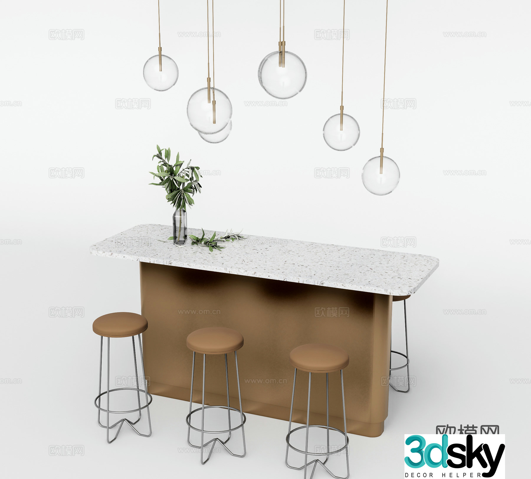 Modern bar chair chandeliers 3d model