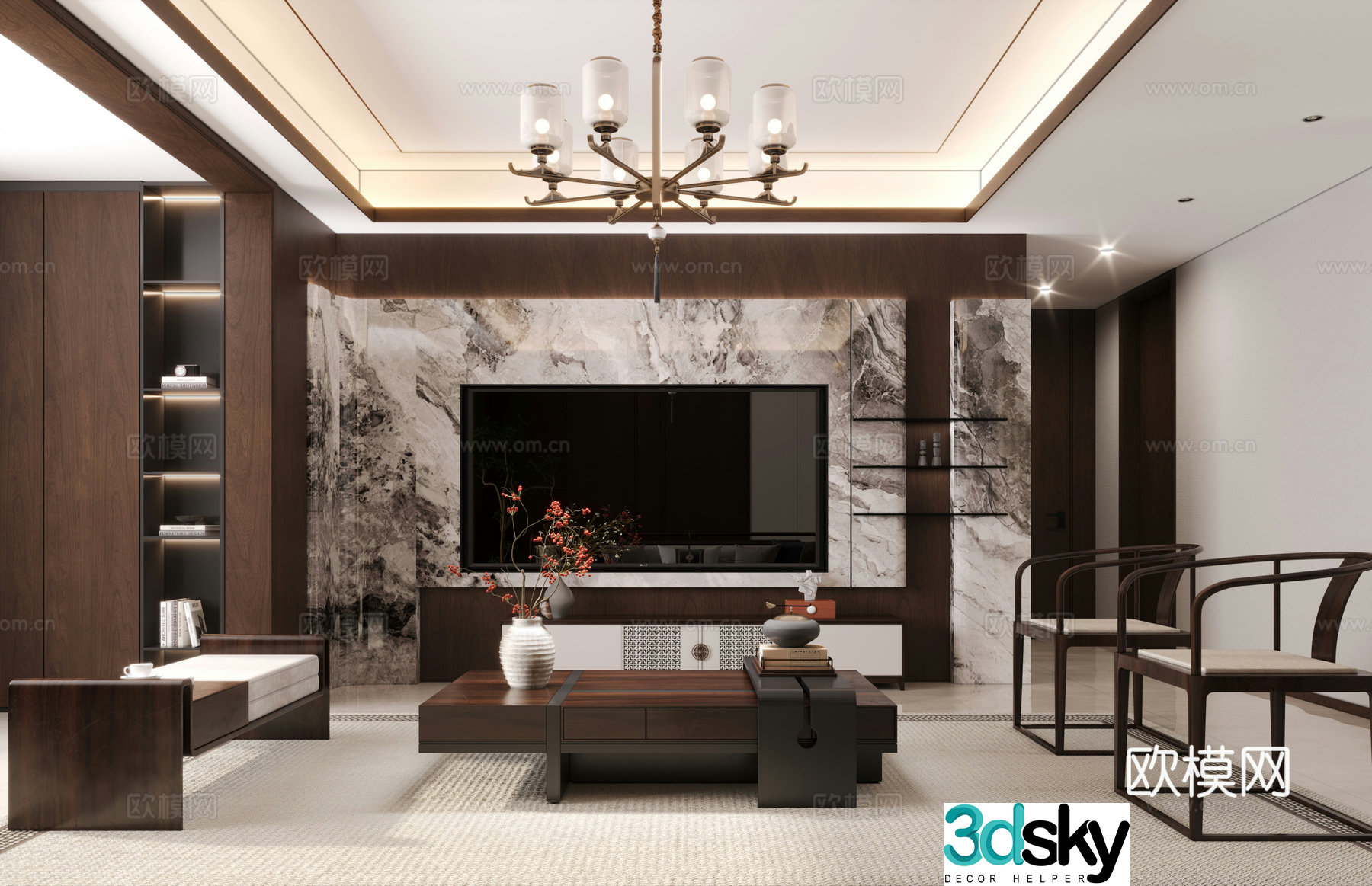 New Chinese style entrance living and dining room 3D model 3D model