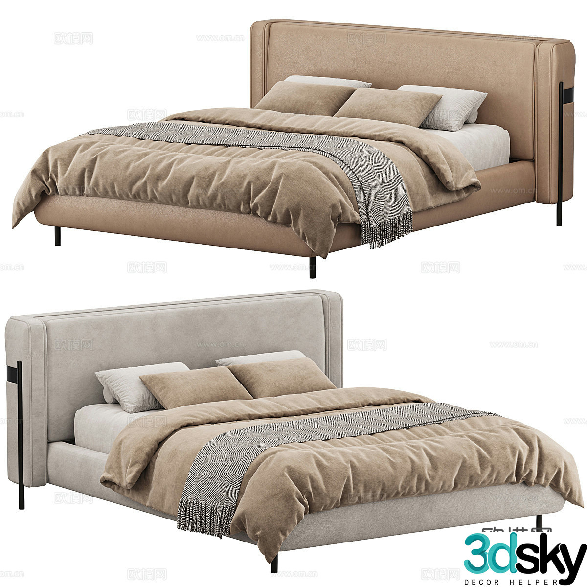 New Chinese style FEVA leather fabric double bed 3D model