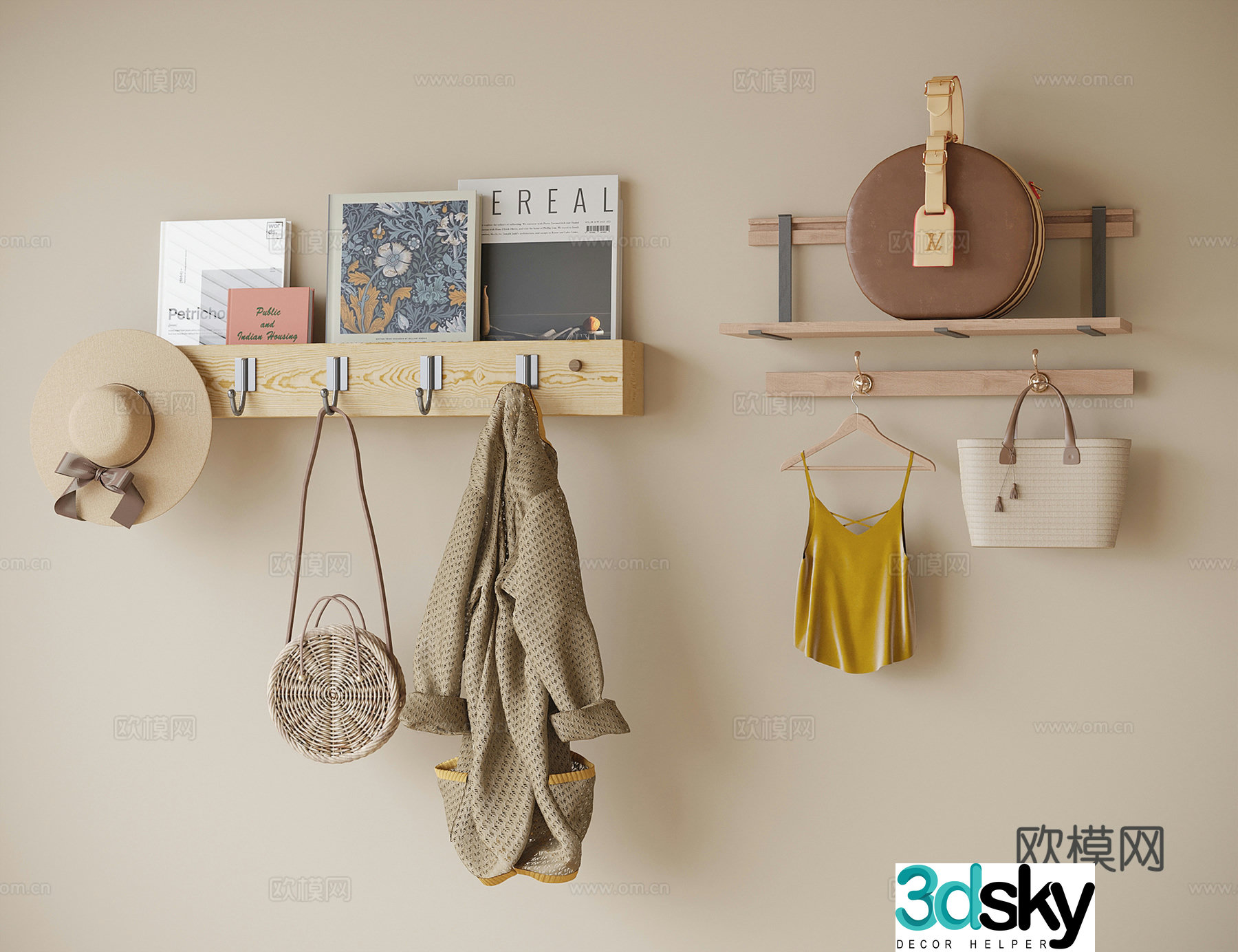 Modern coat hook wall decoration pendant 3D model