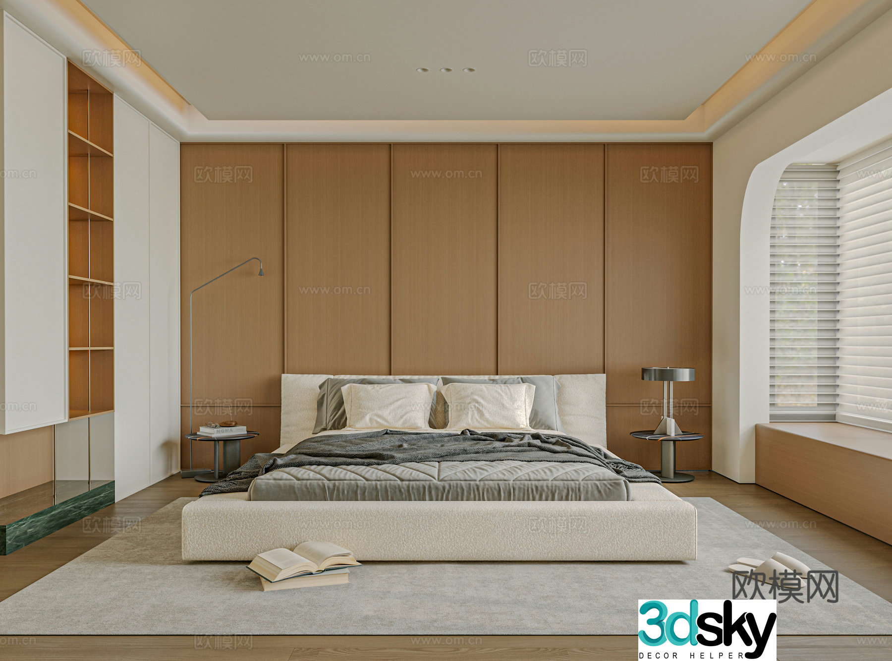 Modern bedroom bed nightstand jewelry 3d model