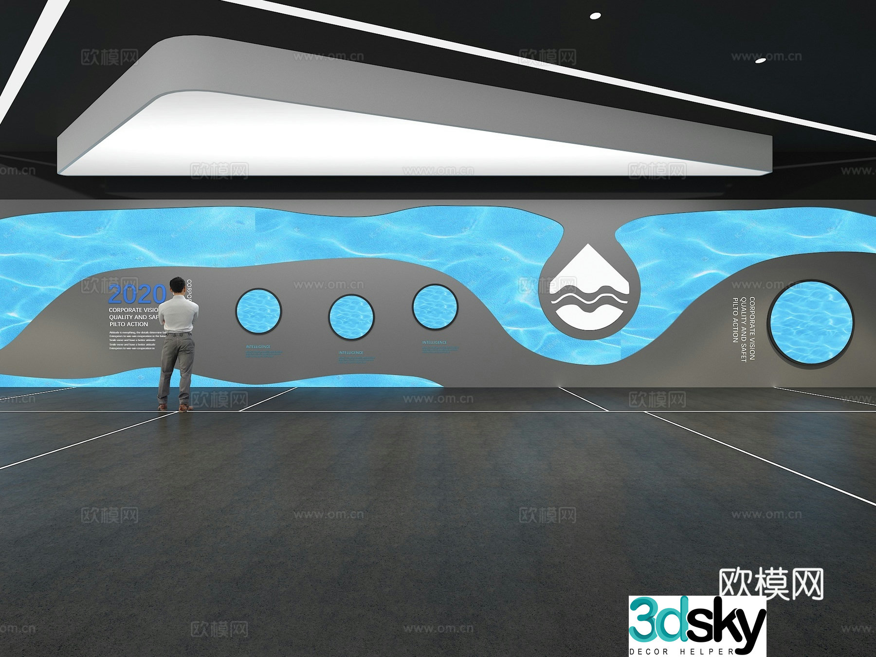 Cultural wall Water drop culture wall Display wall Theme wall Exhibition hall Campus culture Corridor 3D model