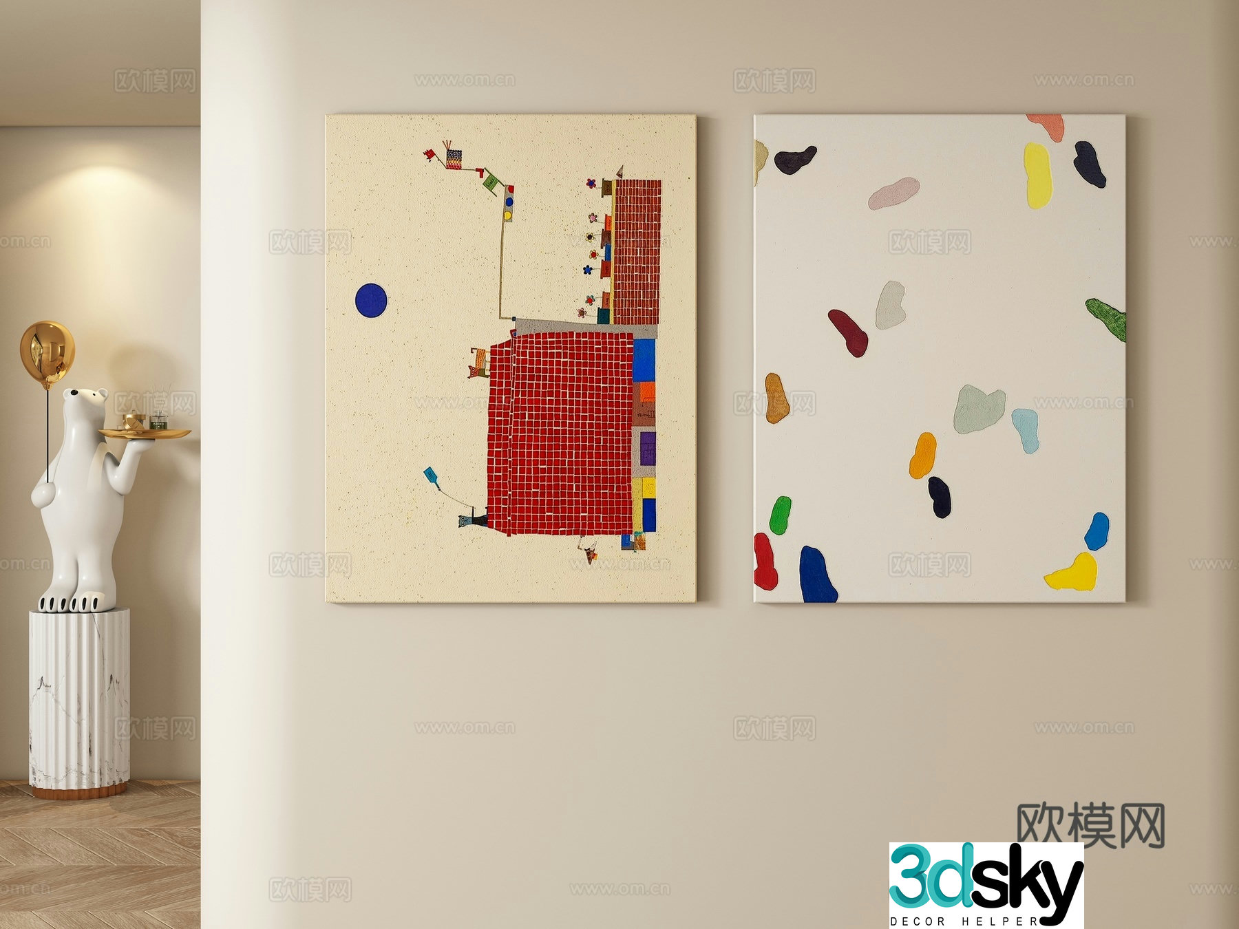 Cream style decorative painting hanging painting 3d model