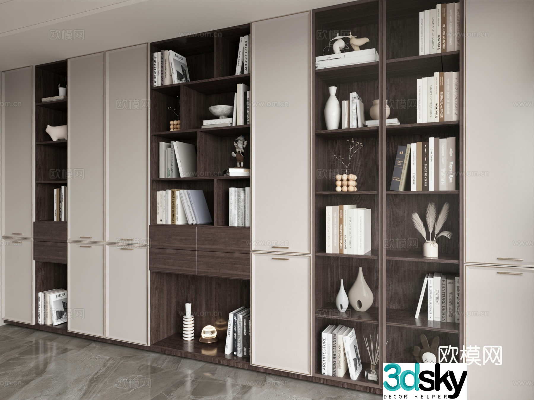 Modern medieval bookcase study bookcase full wall bookcase 3D model