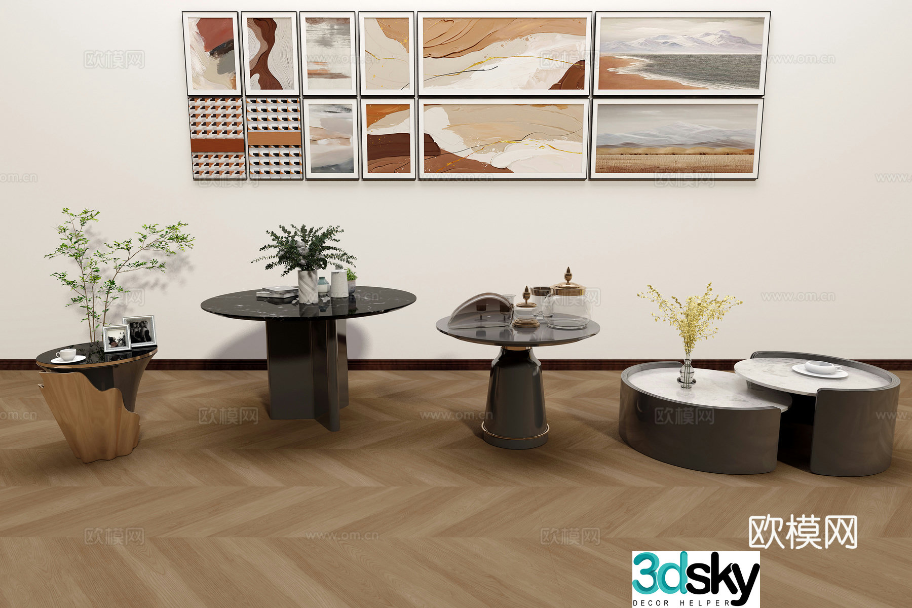 Modern marble coffee table round table 3d model